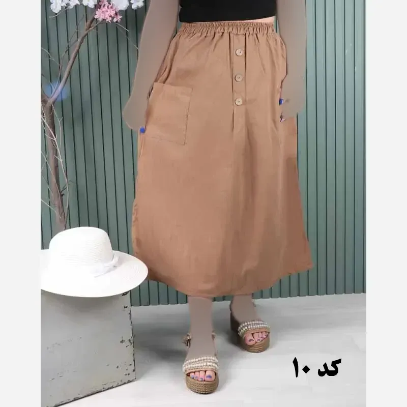 دامن لینن دو جیب فری سایز خنک تابستانی