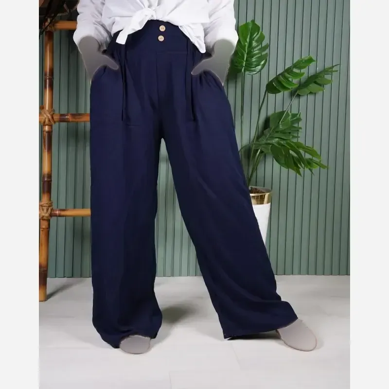 شلوار بگ نخی کمرکش پهن جیبدار فری سایز