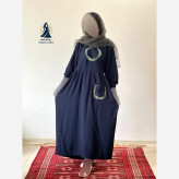 ساحلی گلدوزی تک جیب جنس نخ ململ رنگ زیتون قد 136