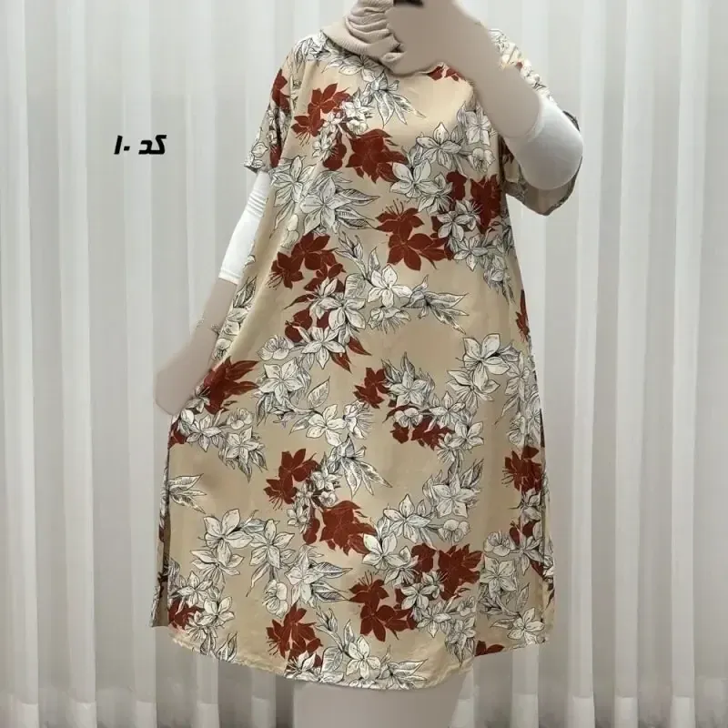 پیراهن کوتاه نخی طرح دار لامبادا نرم و لطیف فری سایز