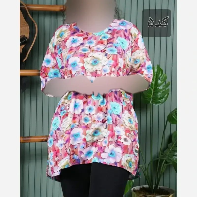 بلوز نخی آستین کوتاه زنانه فری سایز خنک و لطیف