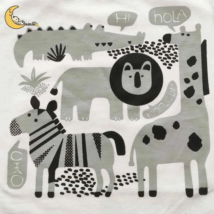 تیشرت تک دخترانه طرح حیوانات جنس نخ پنبه رنگ سفید سایز 45 و 50