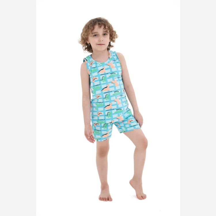 ست رکابی و شورت پسرانه طرح دایناسور جنس پنبه ای
