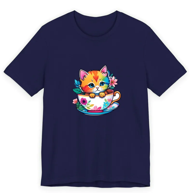 تیشرت آستین کوتاه مردانه یقه گرد طرح گربه کد 157 جنس نخی