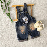 بیلر شلوارکی جین نوزادی پسرانه طرح تدی ماشین سوار