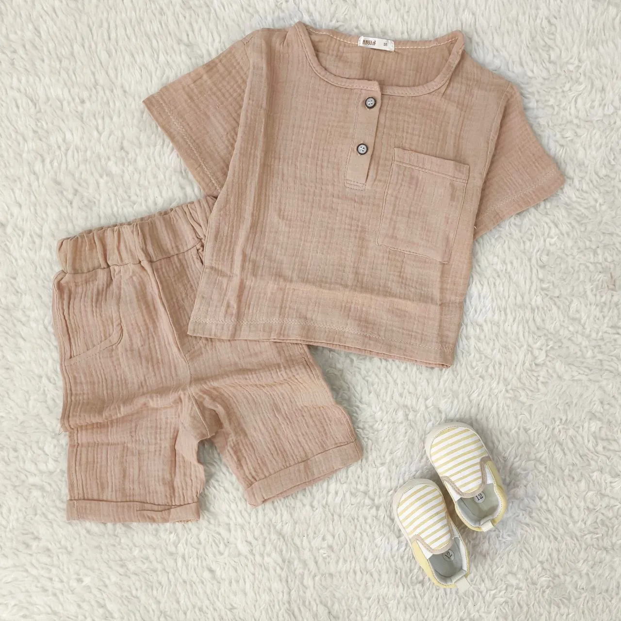 ست تیشرت شورت نوزادی پسرانه دخترانه موسلین خنک لطیف یک تا چهار سال