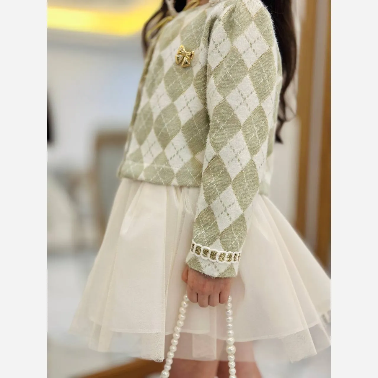ست سه تیکه کت دامن و تاپ دخترانه لمزور شاین لمه و تور کریستال مناسب 7 تا 11 سال 4 رنگ
