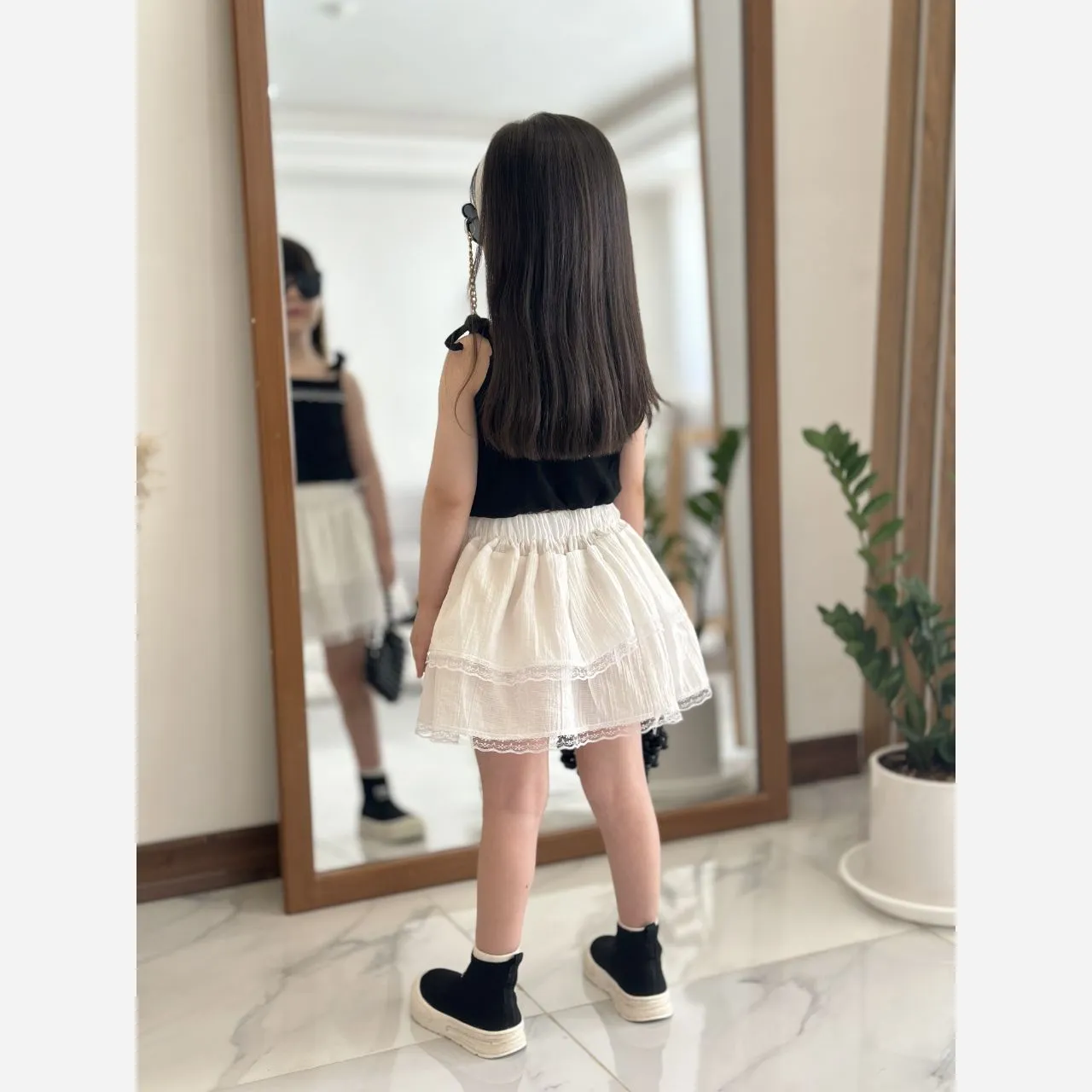 تاپ و دامن دخترانه نخی کراش مناسب 2 تا 7 سال