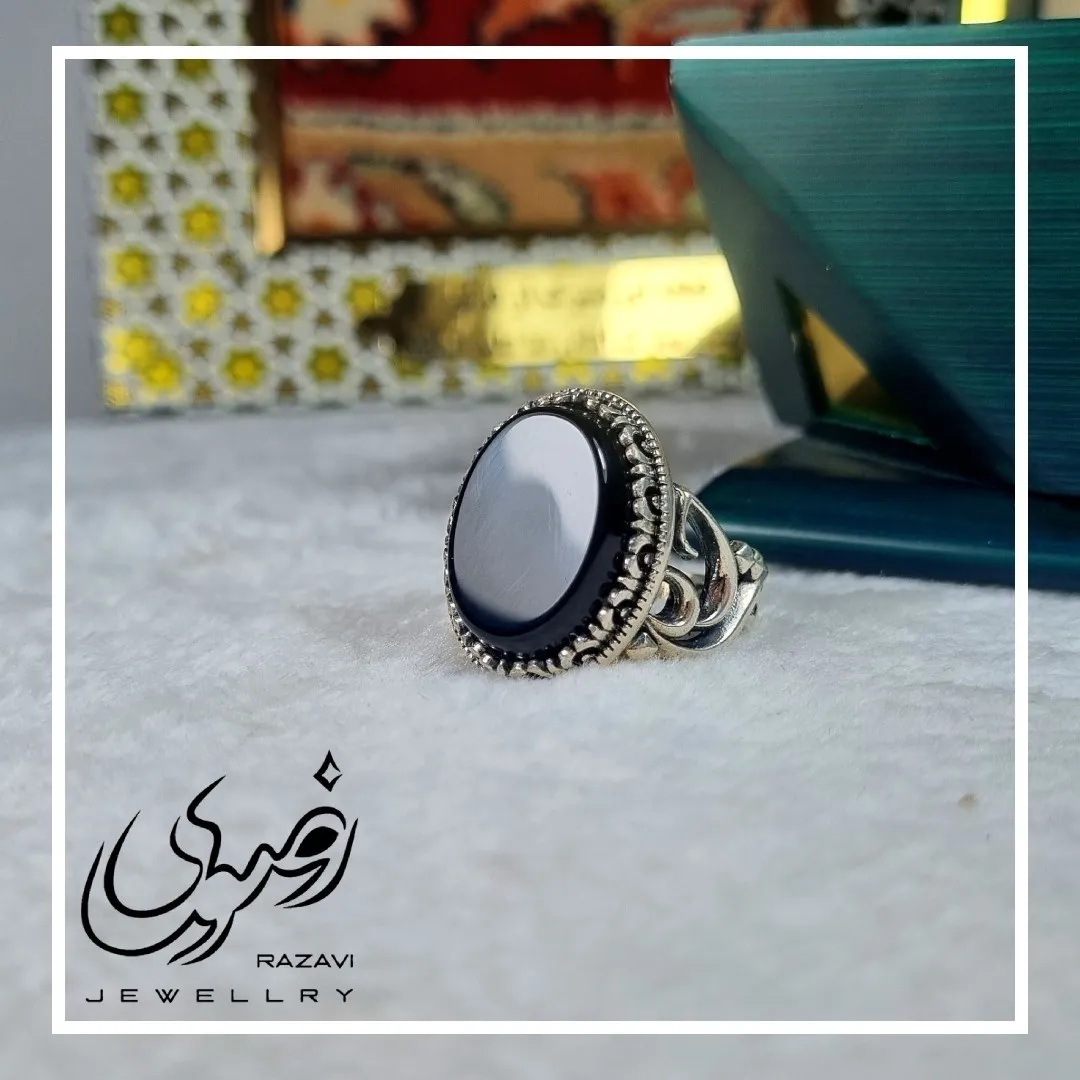 انگشتر مردانه آلیاژ نقره روس سنگ عقیق مشکی