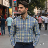 پیراهن آستین بلند مردانه نخی چهارخانه قواره آزاد جنس نخ پنبه