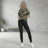 ست تیشرت و شلوار زنانه طرح ارتشی جنس ویسکوز الیزه