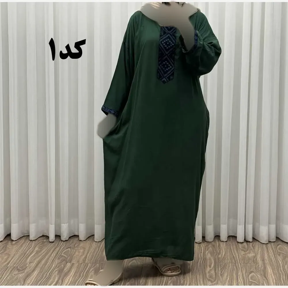 پیراهن کفتان کراش گلدوزی فری سایز زنانه تا سایز 52 شیک و راحت چهارفصل
