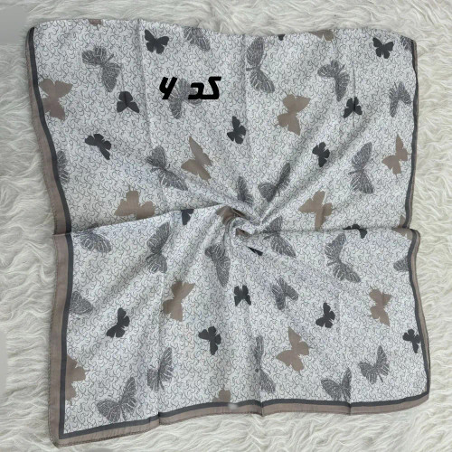 مینی اسکارف نخی نسکافه ای طرح دار قواره 65 در 65 سانتی متر
