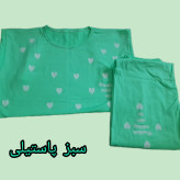 ست تیشرت شلوار دخترانه طرح قلبی جنس نخ ویسکوز سایز 38 تا 48