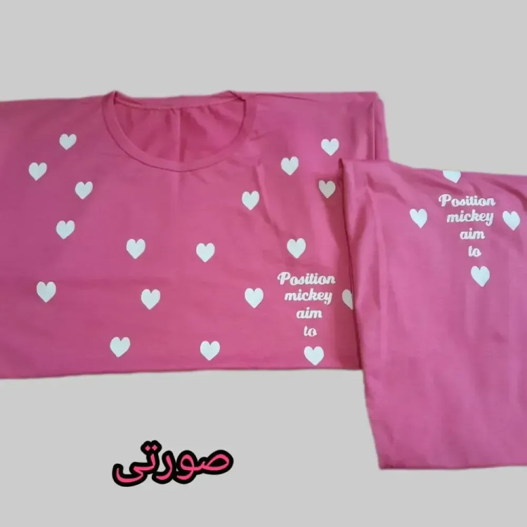 ست تیشرت و شلوار زنانه راحتی طرح قلب نخ ویسکوز سایز 38 تا 48