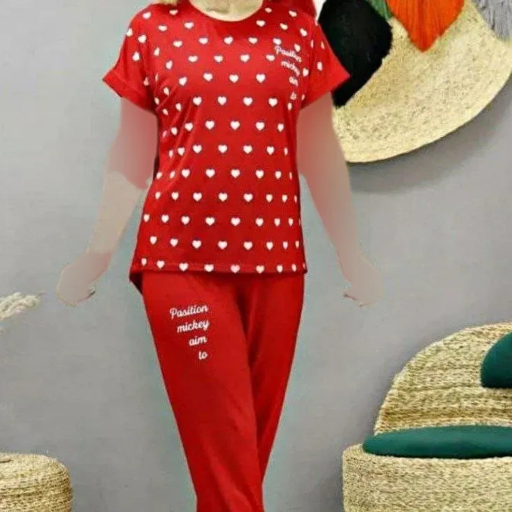 ست تیشرت و شلوار زنانه راحتی طرح قلب نخ ویسکوز سایز 38 تا 48