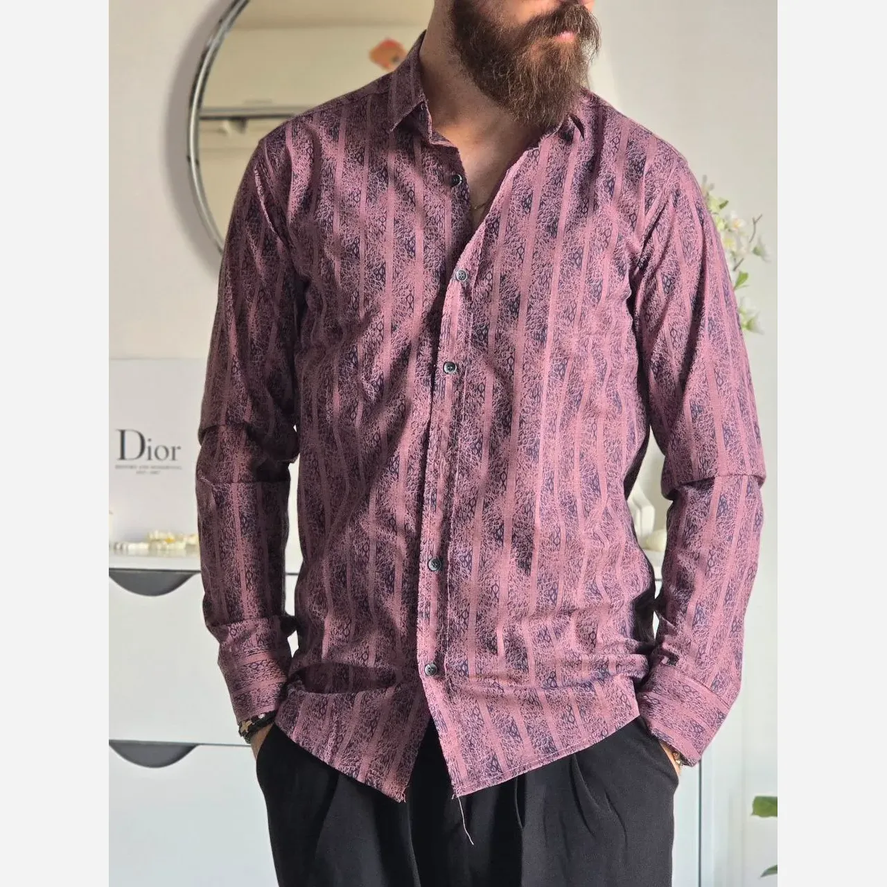 پیراهن مردانه آستین بلند راه راه ابروبادی سارینا سایزبندی M L XL XXL