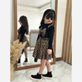 بلوز دامن پلنگی دخترانه پنبه کبریتی و مخمل آنجل سایز 3 تا 9 سال