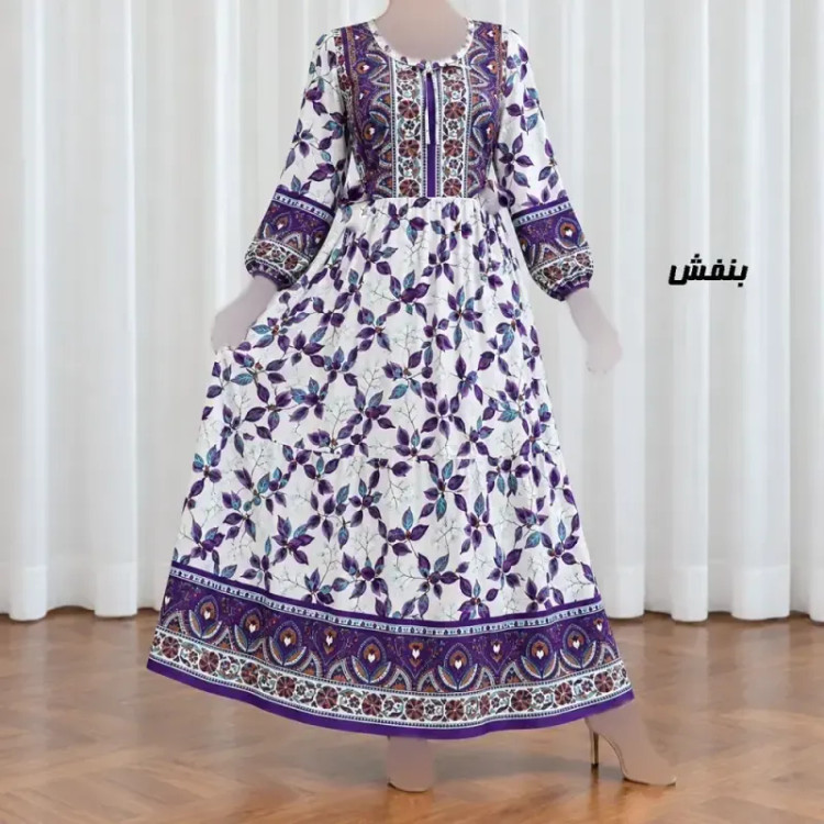 پیراهن ساحلی زنانه حاشیه دار برگ فری سایز نخی کمربنددار