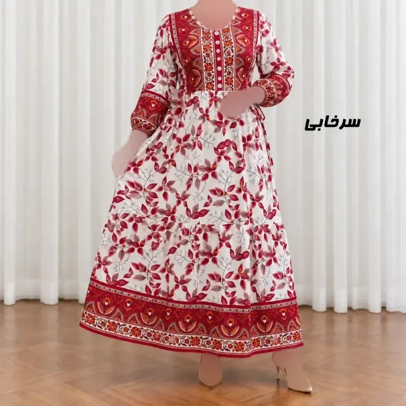 پیراهن ساحلی زنانه نخی بلند مدل شیردهی فری سایز مناسب تا 48 کمربنددار