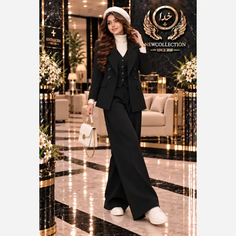 ست سه تیکه پاییزه زنانه جنس سوپرمازراتی اعلا فری سایز 38 تا 46