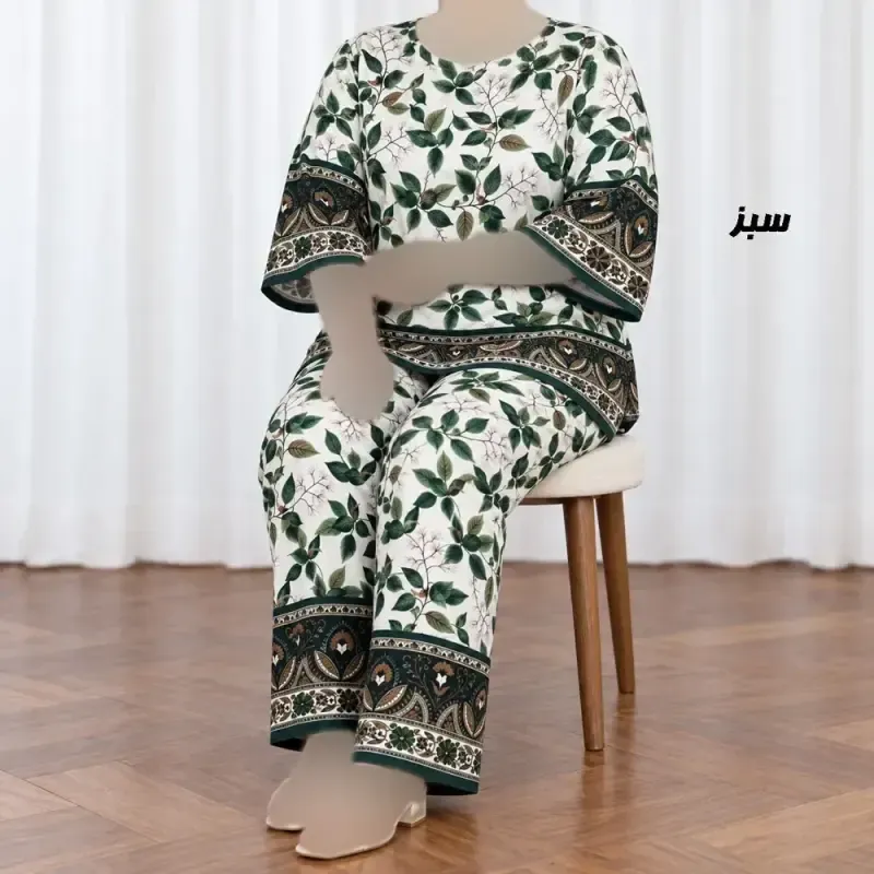 ست بلوز شلوار نخی زنانه و دخترانه فری سایز چهارفصل