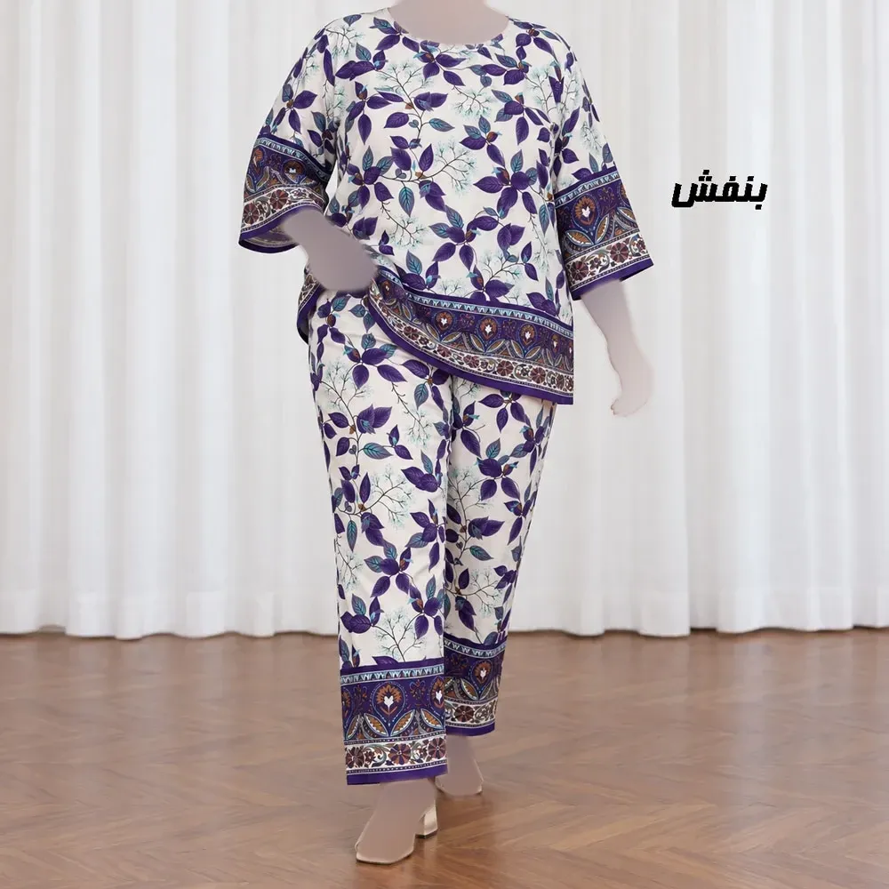 ست بلوز شلوار نخی زنانه و دخترانه فری سایز چهارفصل