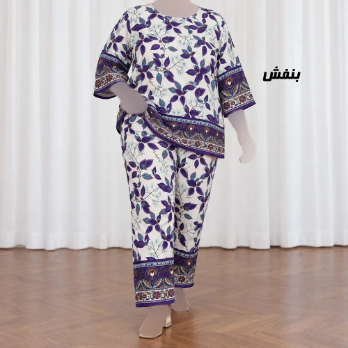 ست بلوز شلوار نخی زنانه و دخترانه فری سایز چهارفصل