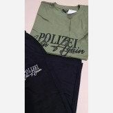 ست تیشرت پنبه یک رو و شلوارک دورس پسرانه طرح polizei رنگ آبی و سبز سایز 65 و 70