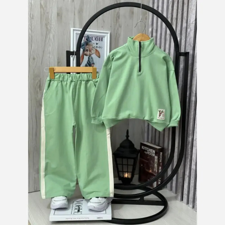 ست بلوز و شلوار دخترانه دورس دو نخ لاکرادار نیم زیپ