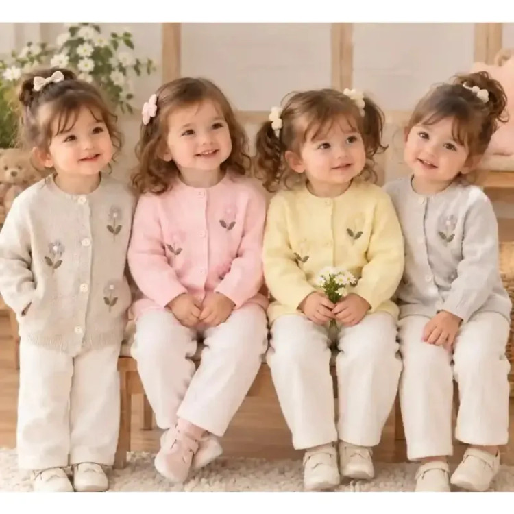 بلوز گپ جلوباز گل برجسته دخترانه ژاکت بافت بچگانه سایز 6 ماه تا 3 سال