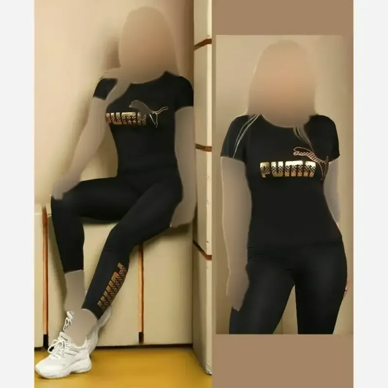 ست تیشرت و شلوار ورزشی زنانه طرح پوما جنس ویسکوز الیزه فول کش سایز 38 تا 48